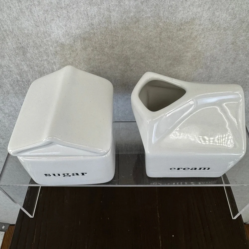White Ceramic Milk Carton Sugar and Cream Set Modern Farmhouse Decor